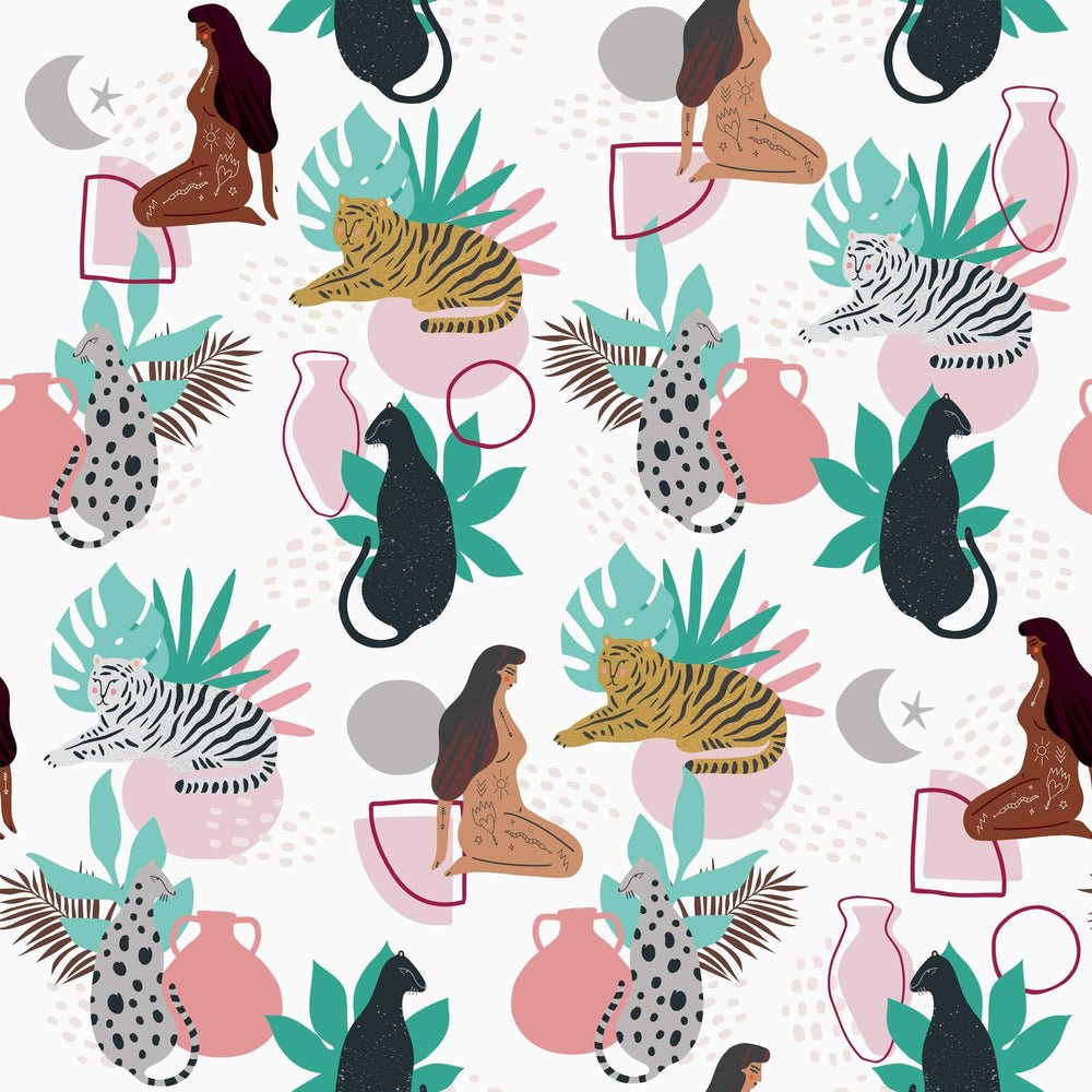 Cool Cats and Kittens Wallpaper - Pastel Pink & Mint Green - Lust Home - LH900224 - Premier Wallcovering