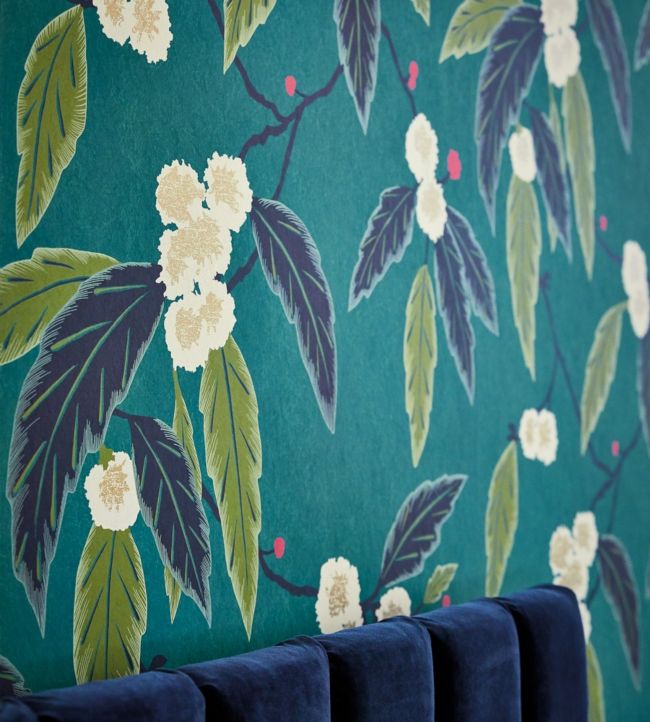 Coppice Wallpaper - Peacock / Azalea / Midnight - HSAW112132 - Harlequin - Premier Wallcovering