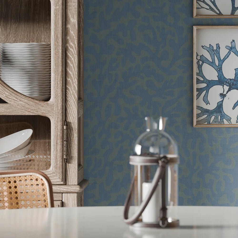 Coral Cove Wallpaper - Cornflower Blue and Rustic Green - LAN100283 - Lucie Annabel - Premier Wallcovering