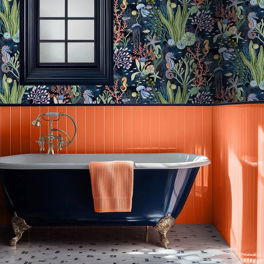 Coral Garden Wallpaper - Ocean Navy - Lust Home - LH900602 - Premier Wallcovering