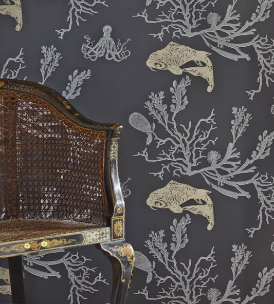 Coral Wallpaper - Charcoal / gold - BG0900201 - Barneby Gates - Premier Wallcovering