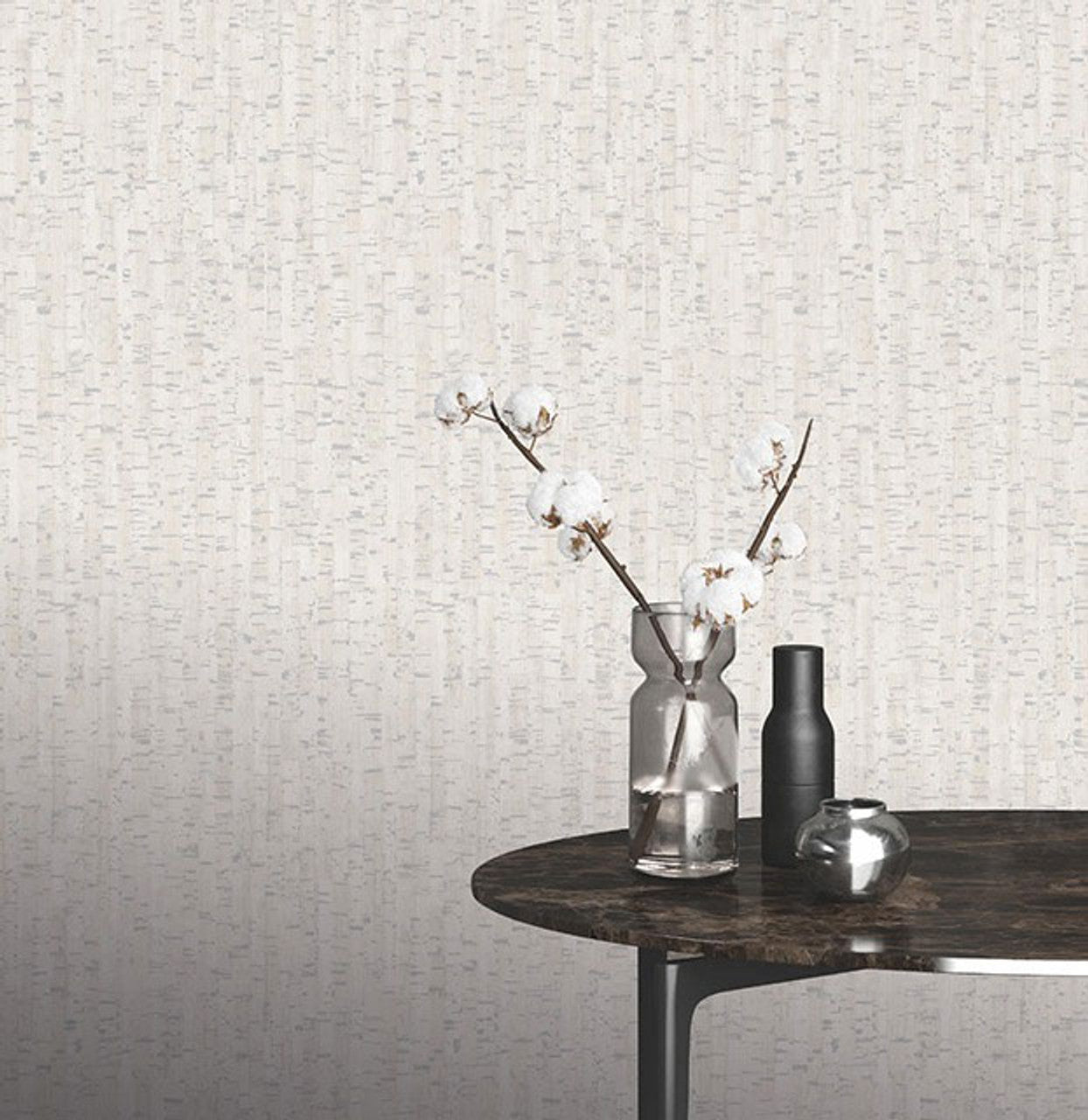 Cork Effect Montado Wallpaper - White & Silver - Rasch - 279053 - Premier Wallcovering
