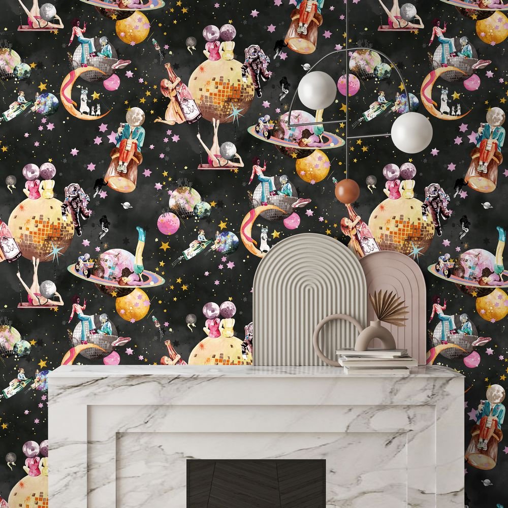 Cosmic Groove Wallpaper - Charcoal - Brand McKenzie - BMGI006/02C - Premier Wallcovering