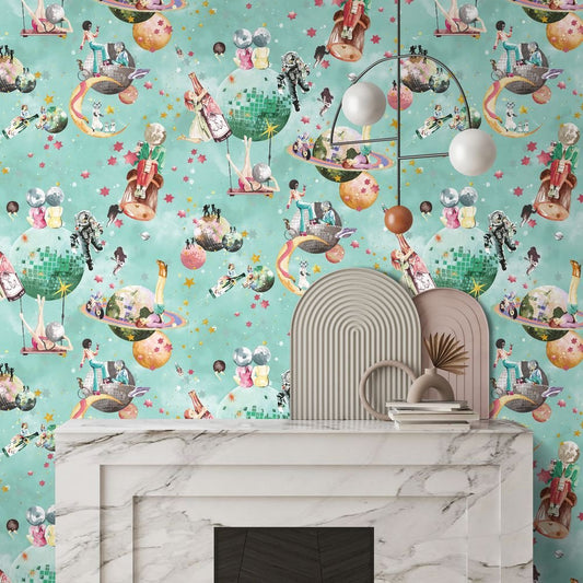 Cosmic Groove Wallpaper - Aquamarine - Brand McKenzie - BMGI006/02A - Premier Wallcovering