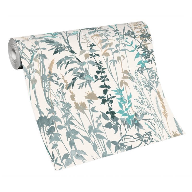 Cottage Leaf Meadow Wallpaper - Teal/Grey - Erismann - 10258 - 18 - Premier Wallcovering