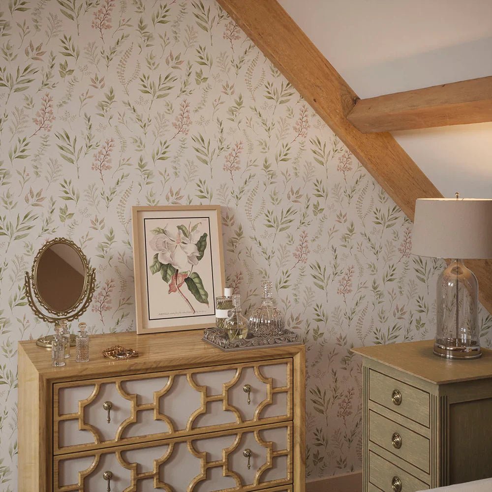 Countryside Trail Wallpaper - Blush, Olive and Sand on White - LAN100048 - Lucie Annabel - Premier Wallcovering