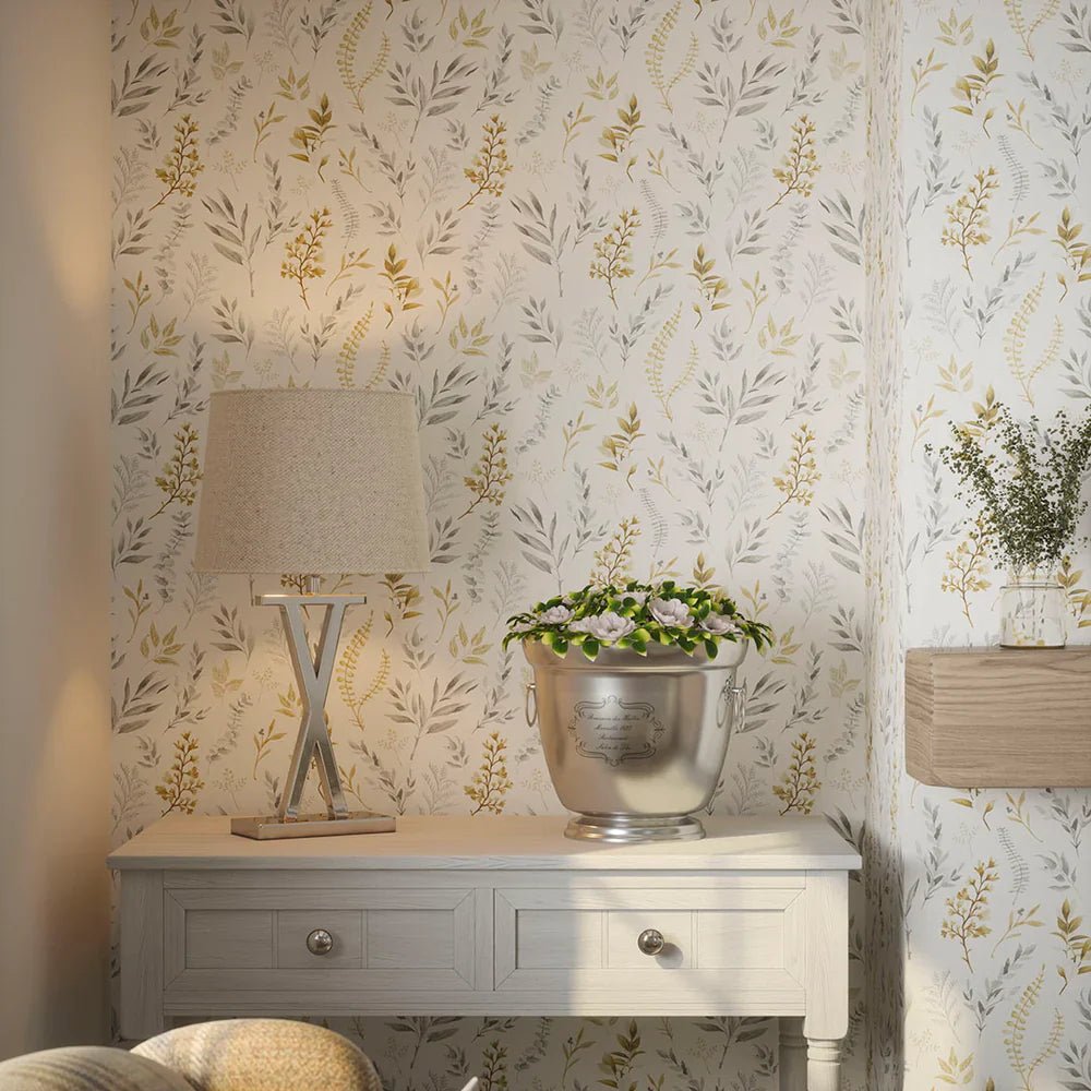 Countryside Trail Wallpaper - Ochre and Vintage Grey on Soft Cream - LAN100047 - Lucie Annabel - Premier Wallcovering