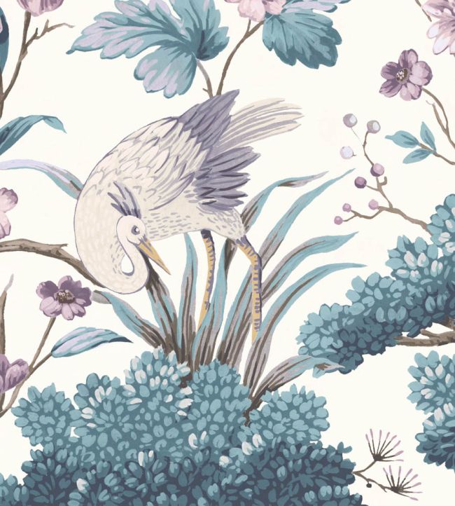 Crane Bird Wallpaper - Japanese Blue - Woodchip & Magnolia - WM - 122R - Premier Wallcovering