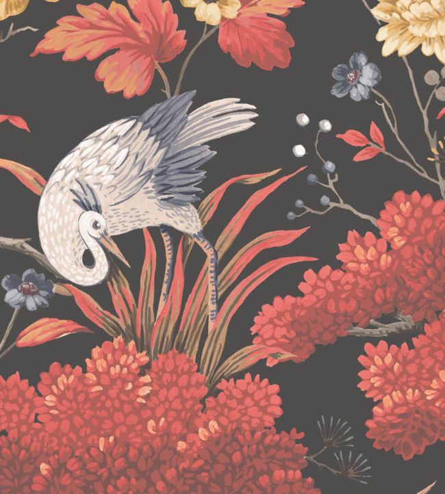 Crane Bird Wallpaper - Japanese Red - Woodchip & Magnolia - WM - 121R - Premier Wallcovering
