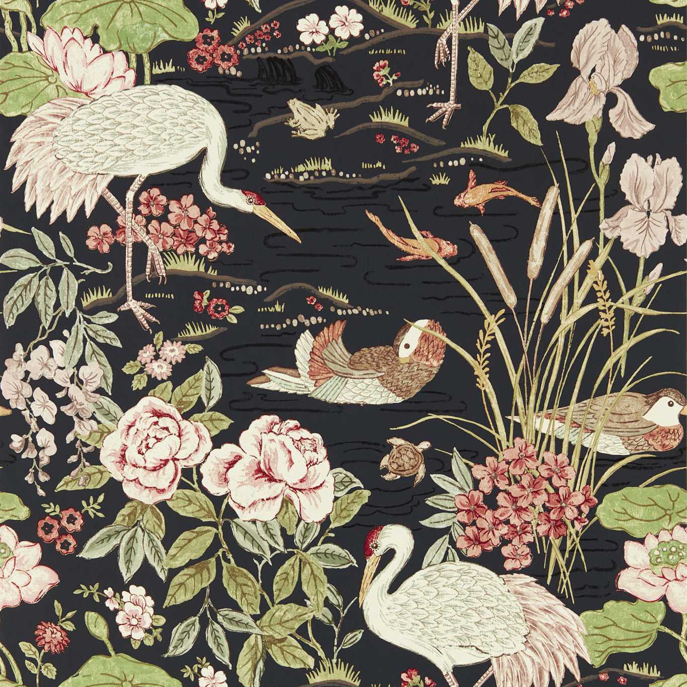 Crane & Frog Wallpaper - Ink Black/Multi - DWAW217123 - Sanderson - Premier Wallcovering