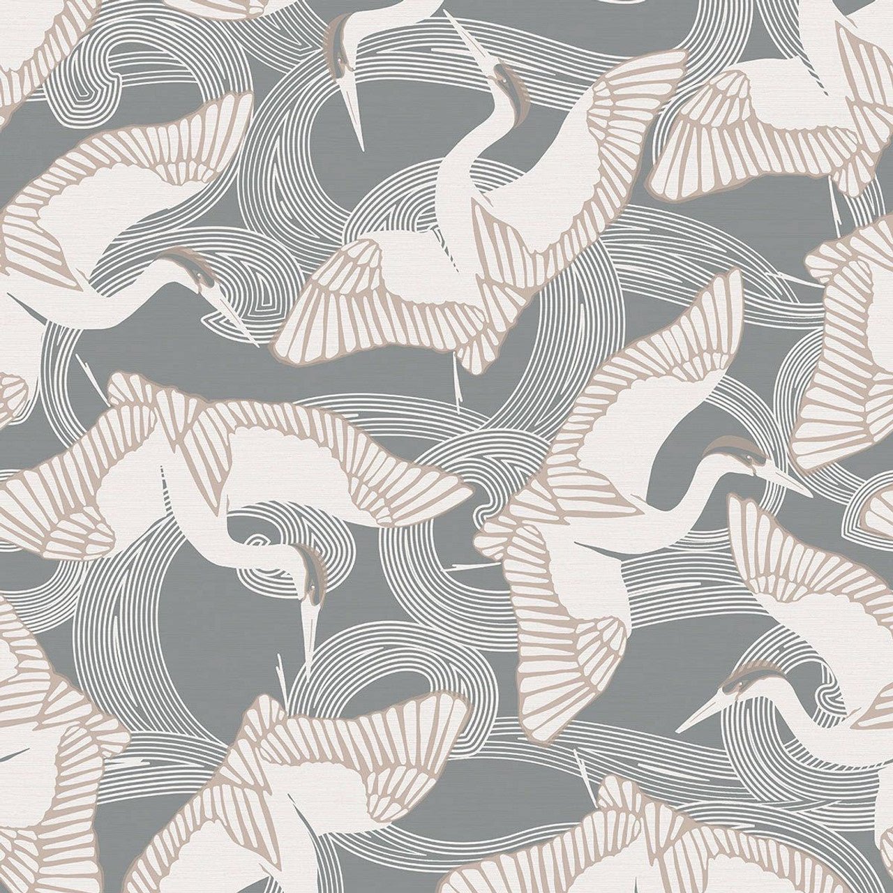 Cranes Fantasia Wallpaper - Grey/White - Ted Baker - 12621 - Premier Wallcovering