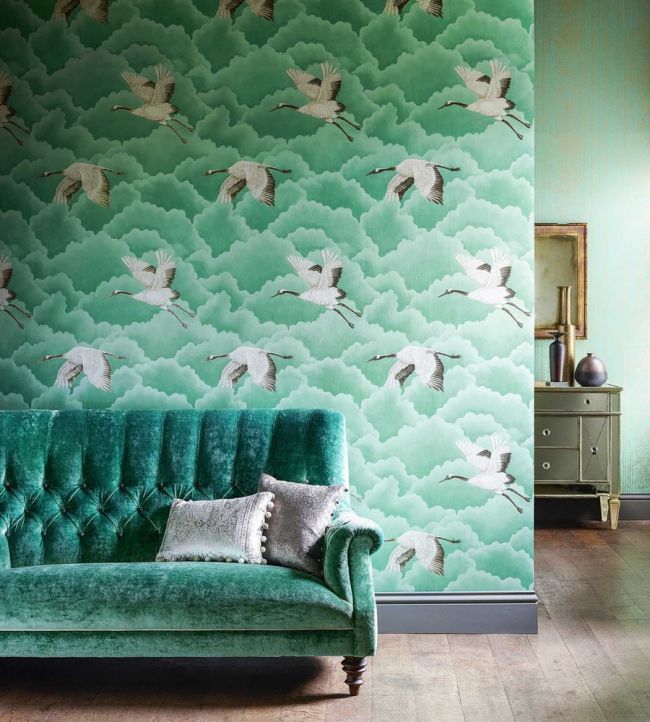 Cranes in Flight Wallpaper - Emerald - HGAT111233 - Harlequin - Premier Wallcovering