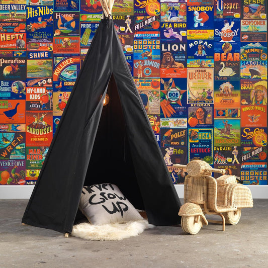 Crate Labels Wallpaper - Multicolored - NLXL - MRV - 07 - Premier Wallcovering