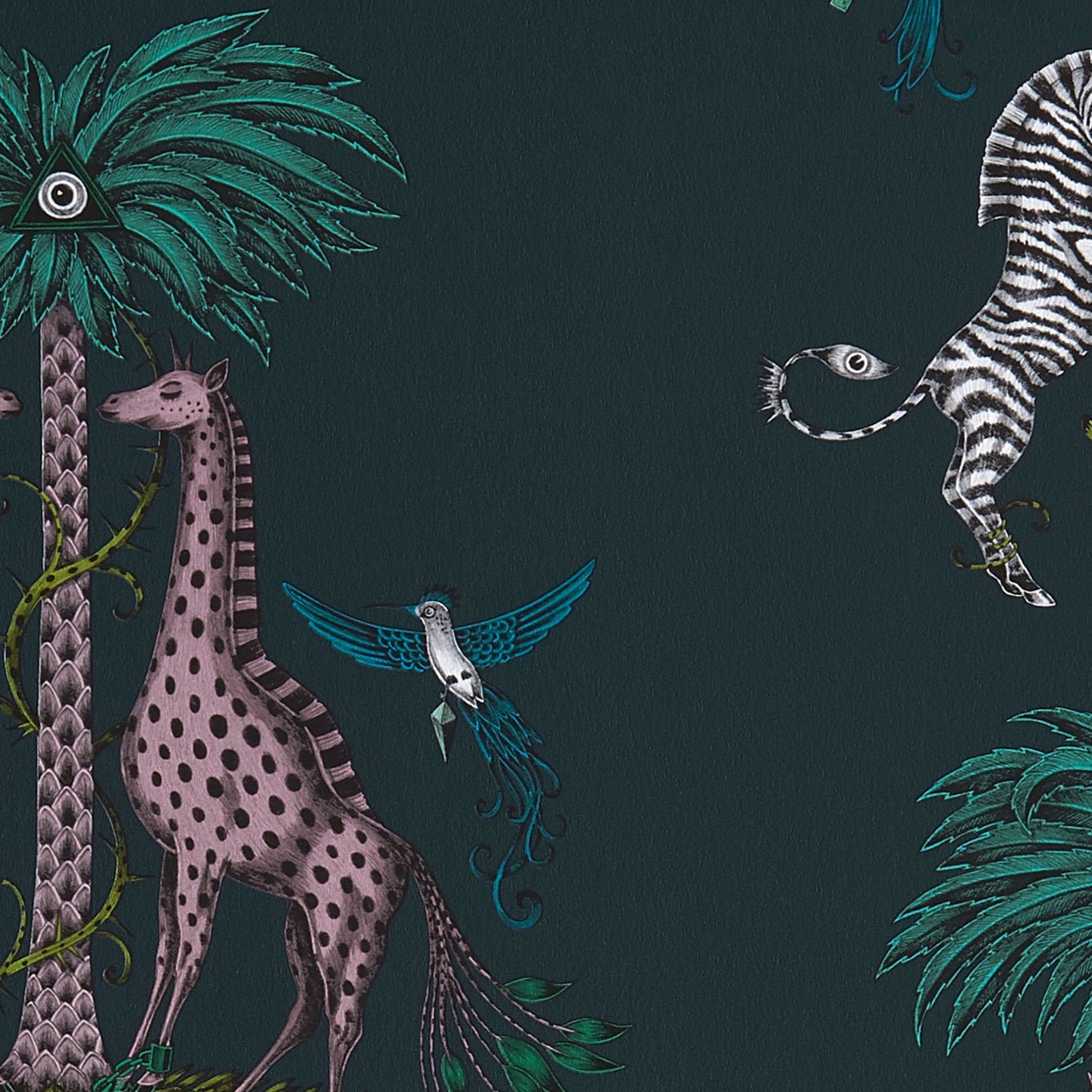 Creatura Wallpaper - Teal - Clarke & Clarke - Emma J Shipley - W0114/03 - Premier Wallcovering