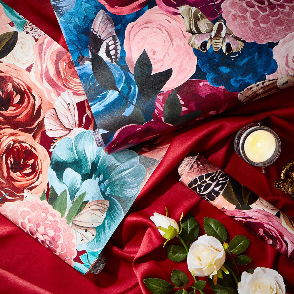 Creatures of the Night Wallpaper - Garnet Red & Aqua Blue - Lust Home - LH900359 - Premier Wallcovering