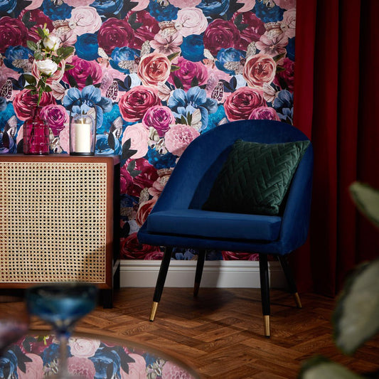 Creatures of the Night Wallpaper - Cobalt Blue & Shades of Pink - Lust Home - LH900358 - Premier Wallcovering