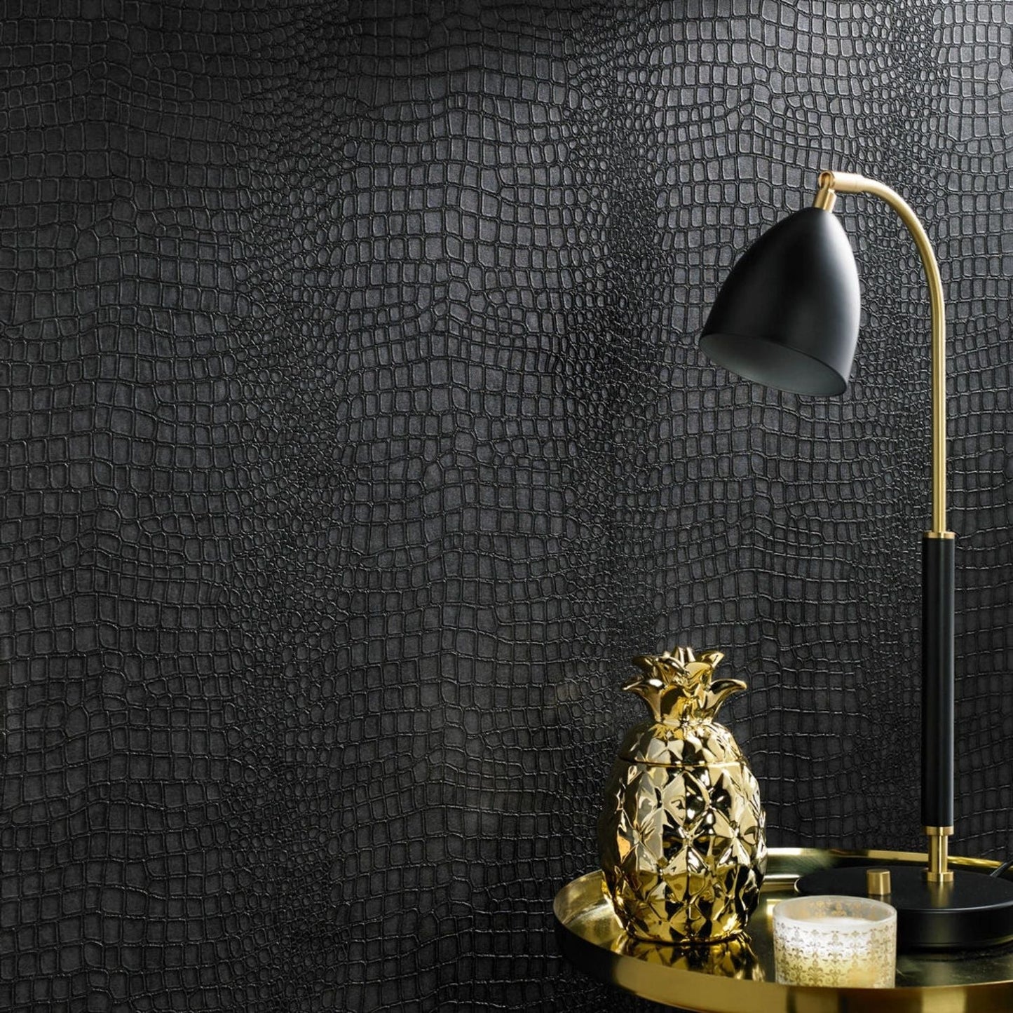 Crocodile Wallpaper - Black - Graham & Brown - 32 - 659 - Premier Wallcovering