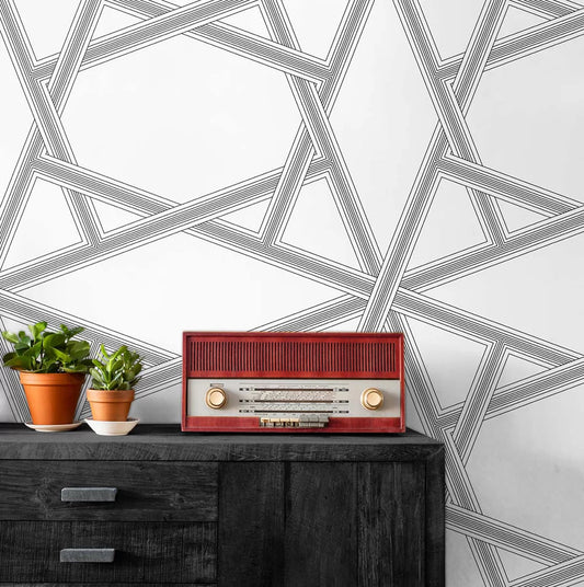 Crossroads Geo Wallpaper - White / Grey - NextWall - NW44300 - Premier Wallcovering