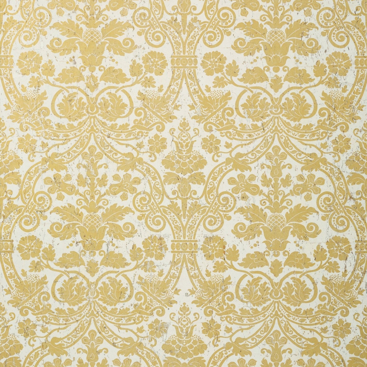 Curtis Damask Wallpaper - Metallic Gold on White - Thibaut - T89116 - Premier Wallcovering