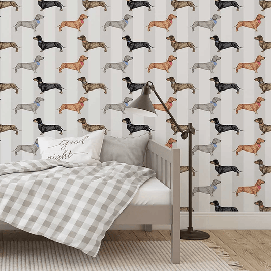 Dachshund Stripe Wallpaper - Natural - The Graduate Collection - AB1DACNATURAL - Premier Wallcovering