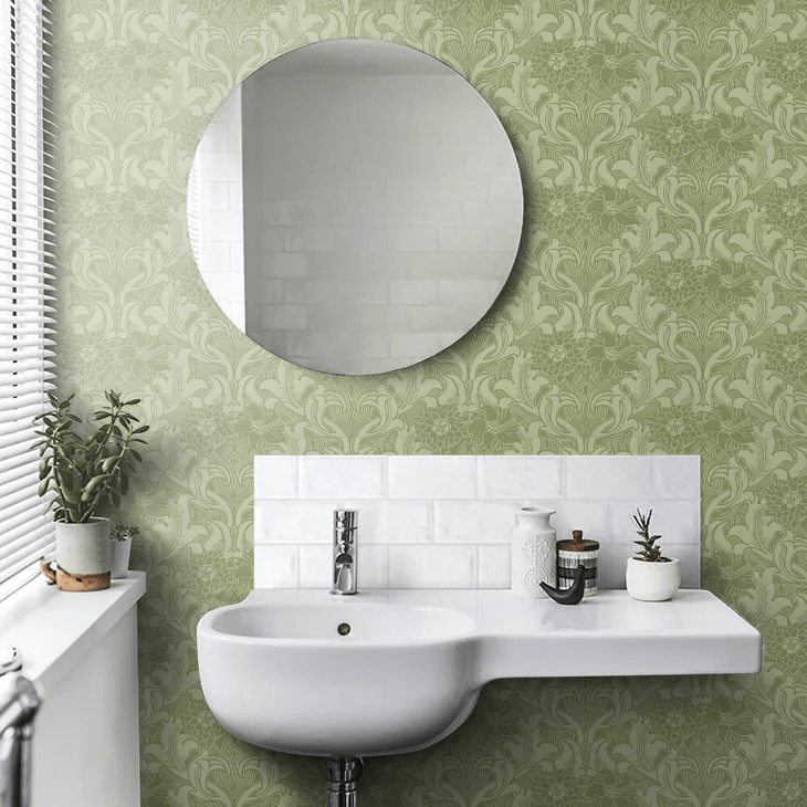 Dahlia Scroll Wallpaper - Pea Green - Little Greene - 0263DAPEAGR - Premier Wallcovering