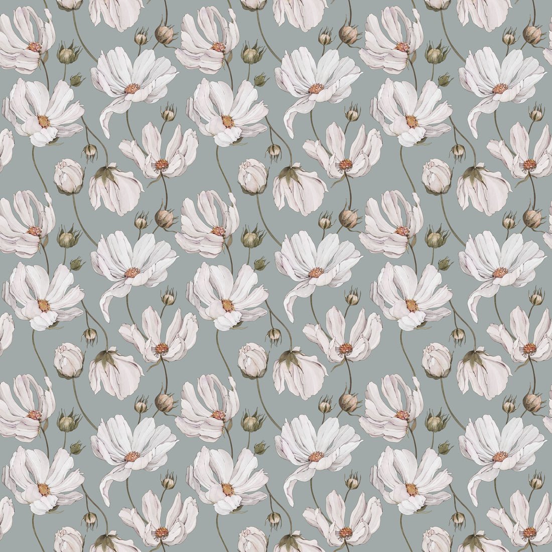 Daisies Wallpaper - Blue - Summer Gray - Premier Wallcovering