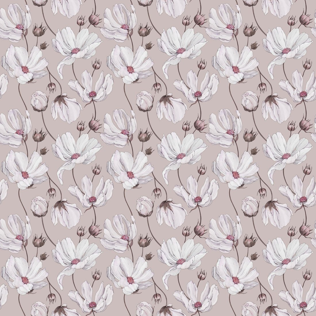 Daisies Wallpaper - Pink - Summer Gray - Premier Wallcovering