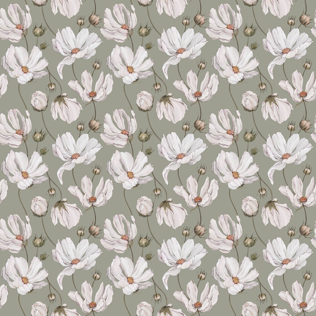 Daisies Wallpaper - Green - Summer Gray - Premier Wallcovering