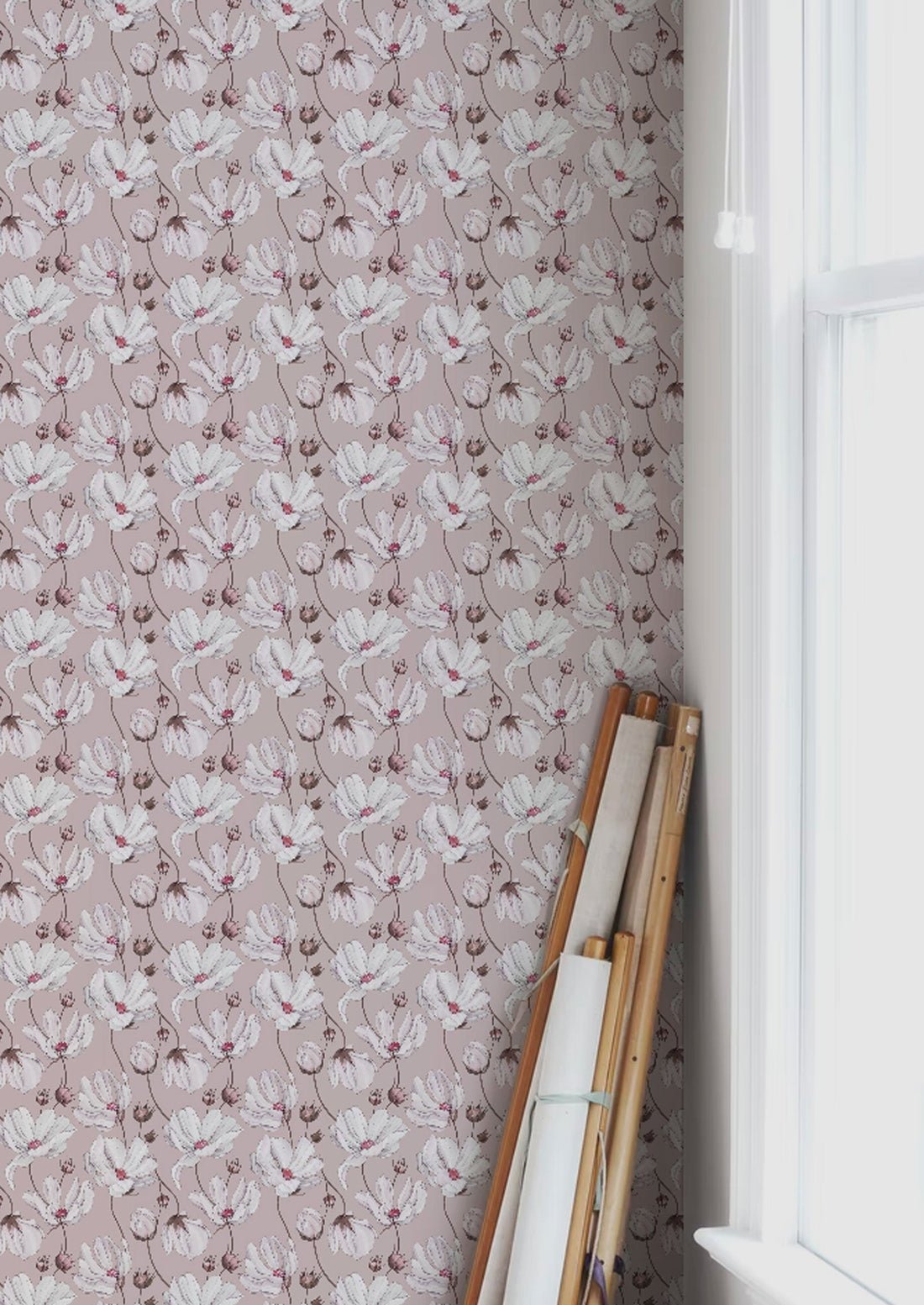 Daisies Wallpaper - Pink - Summer Gray - Premier Wallcovering