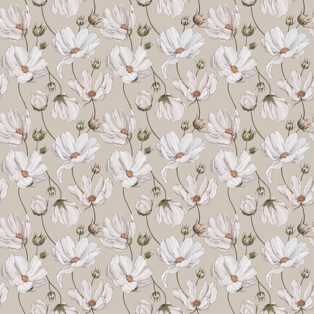 Daisies Wallpaper - Beige - Summer Gray - Premier Wallcovering