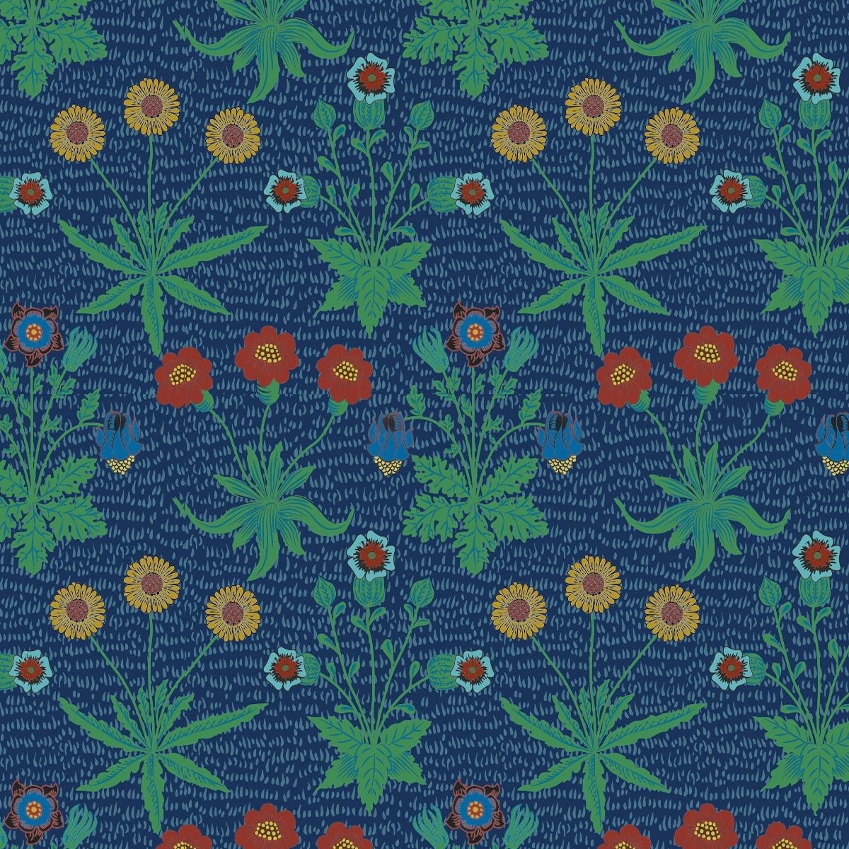 Morris Collections - 1015 - Daisy Wallpaper - Midnight Blue - Premier Wallcovering