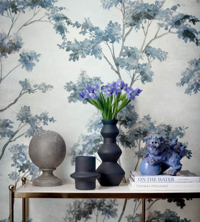 Dalton Wallpaper - Blue & White On Pearl - Anna French - AT16170 - Premier Wallcovering