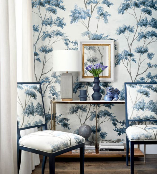 Dalton Wallpaper - Blue & White On Pearl - Anna French - AT16170 - Premier Wallcovering