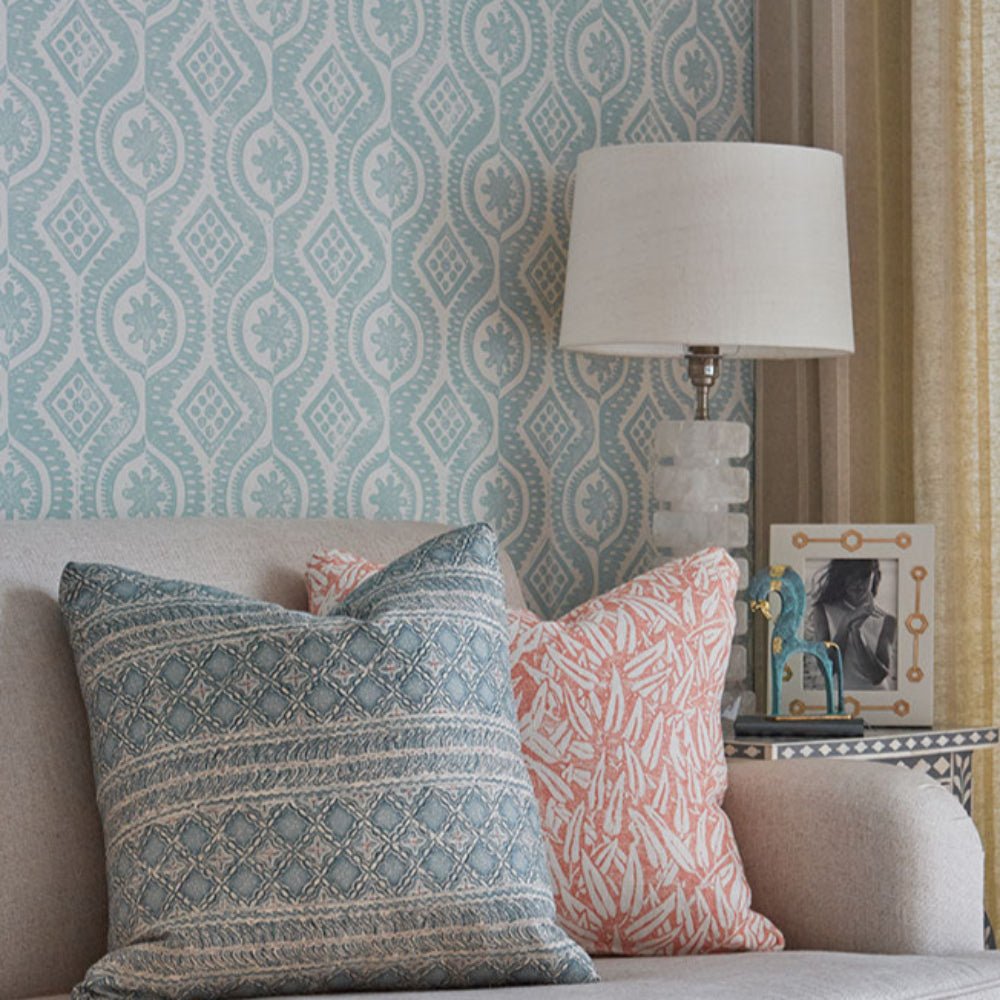 Damask Wallpaper - Aqua - Blithfield - 850-01 - Premier Wallcovering