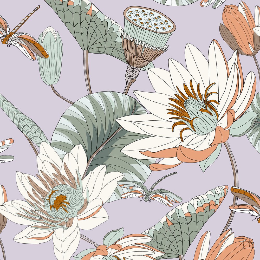 Dance of the Dragonfly Wallpaper - Lilac, Mint & Tan - Lust Home - LH900381 - Premier Wallcovering