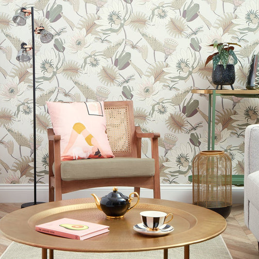 Dance of the Dragonfly Wallpaper - Cream, Sage & Pastel Pink - Lust Home - LH900380 - Premier Wallcovering