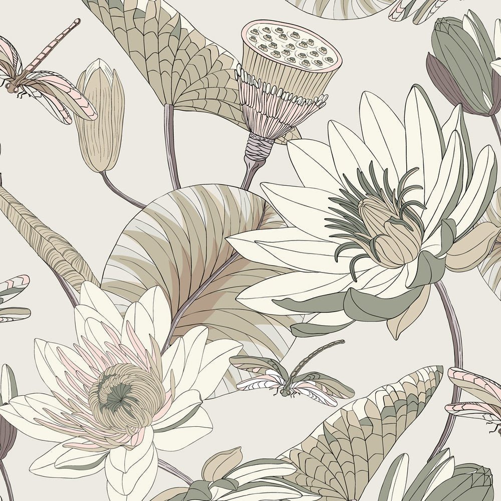 Dance of the Dragonfly Wallpaper - Cream, Sage & Pastel Pink - Lust Home - LH900380 - Premier Wallcovering