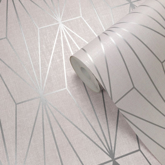 Darcy James Aspen Geo Metallic Wallpaper - Pink/Silver - Muriva - 173543 - Premier Wallcovering
