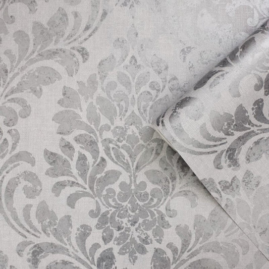Darcy James Eleanor Damask Metallic Wallpaper - Grey/Silver - Muriva - 173511 - Premier Wallcovering