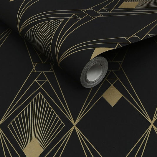 Deco Geometric Wallpaper - Black - Next - 118313 - Premier Wallcovering