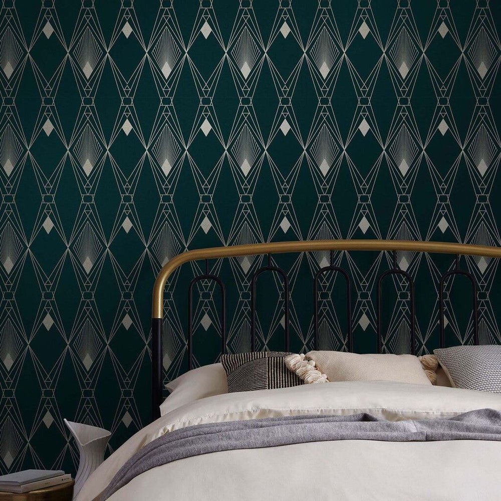 Deco Geometric Wallpaper - Teal - Next - 118315 - Premier Wallcovering