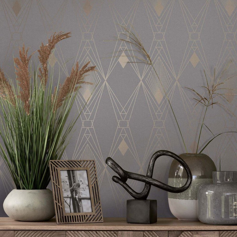 Deco Geometric Wallpaper - Grey - Next - 118314 - Premier Wallcovering