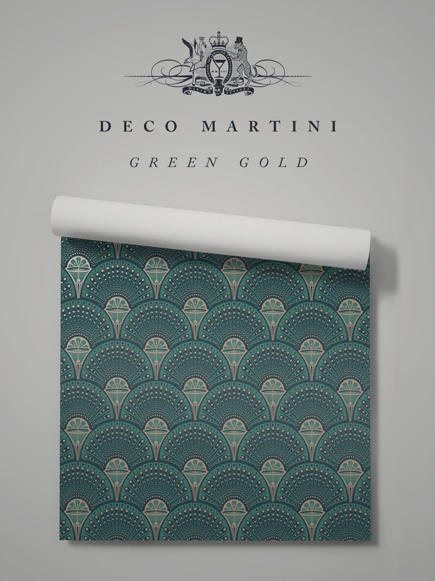 Deco Martini Wallpaper - Green Gold - Divine Savages - DVS069-DM-GR-GOLD-WR - Premier Wallcovering