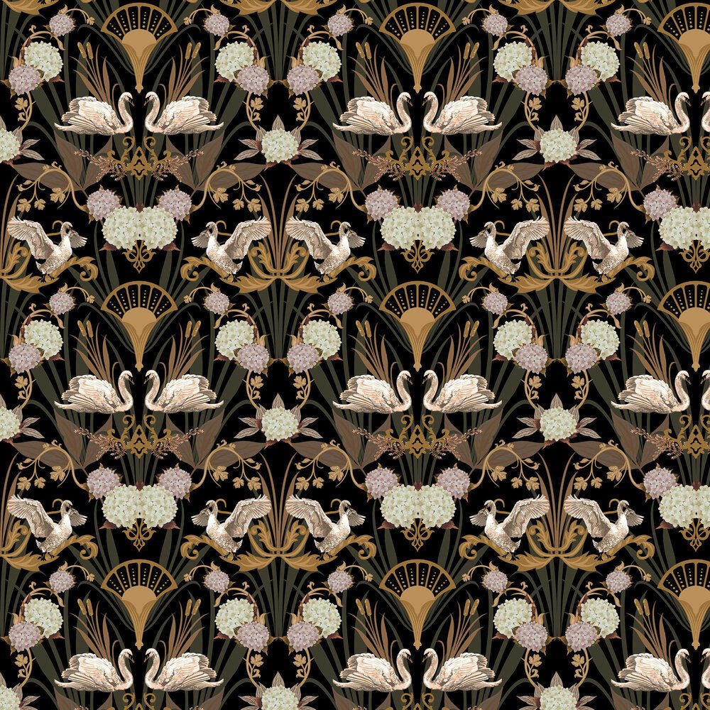Deco Swan Wallpaper - Charcoal - The Graduate Collection - BW1SWANCHAR - Premier Wallcovering