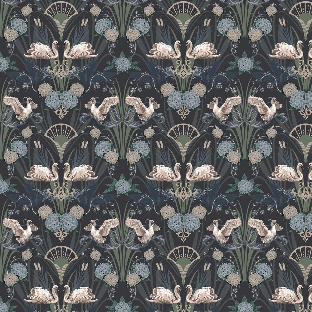 Deco Swan Wallpaper - Blue - The Graduate Collection - BW1SWANBLUE - Premier Wallcovering