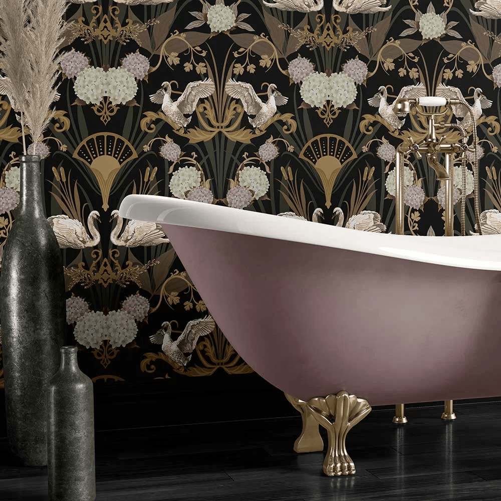 Deco Swan Wallpaper - Charcoal - The Graduate Collection - BW1SWANCHAR - Premier Wallcovering