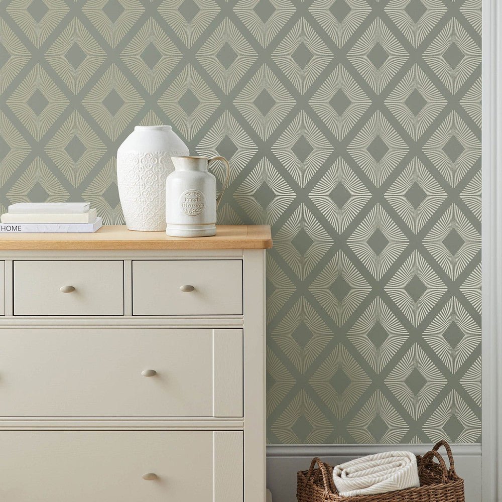 Deco Triangle Wallpaper - Sage - Next - 120202 - Premier Wallcovering