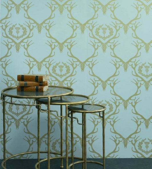 Deer Damask Wallpaper - Duck Egg Blue - BG0100401 - Barneby Gates - Premier Wallcovering