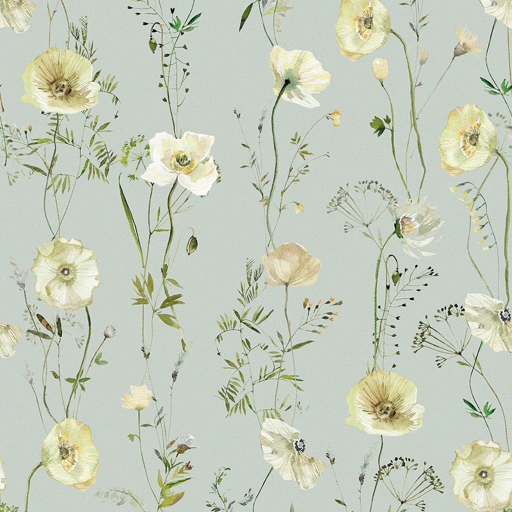 Delicate Stems Wallpaper - Shades of Cream on Seafoam Green - LAN100005 - Lucie Annabel - Premier Wallcovering