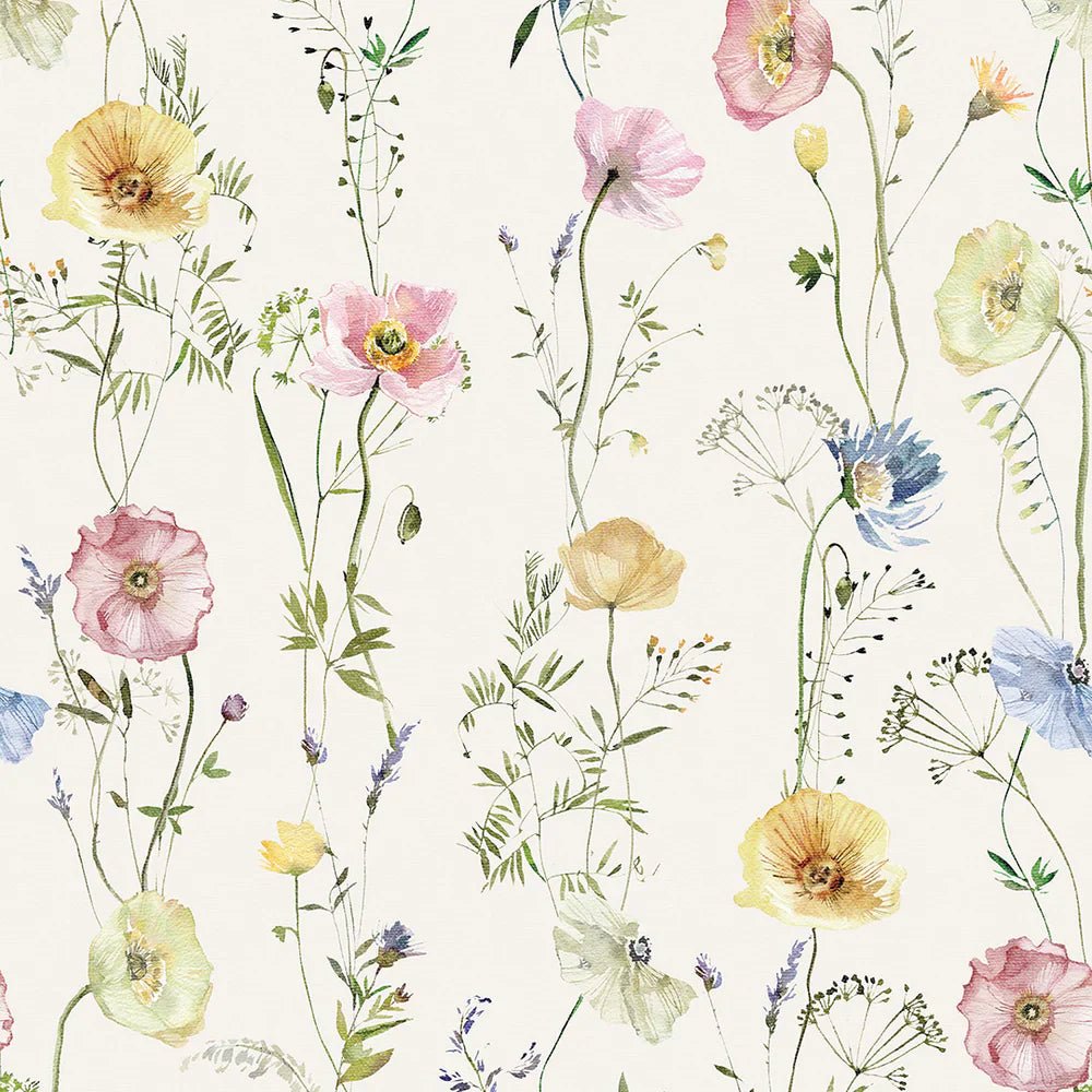 Delicate Stems Wallpaper - Soft Pastels on Linen - LAN100004 - Lucie Annabel - Premier Wallcovering